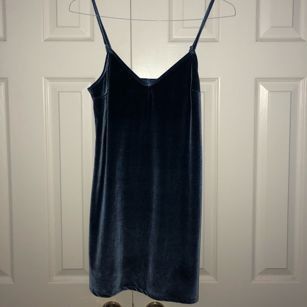 Blue velvet strap dress